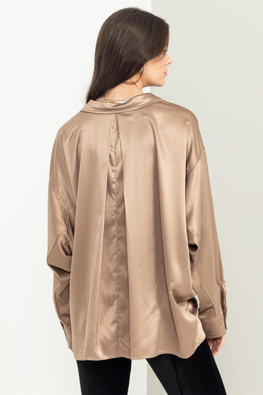 Hyfve Completely Charmed Oversized Satin Button-Up Shirt