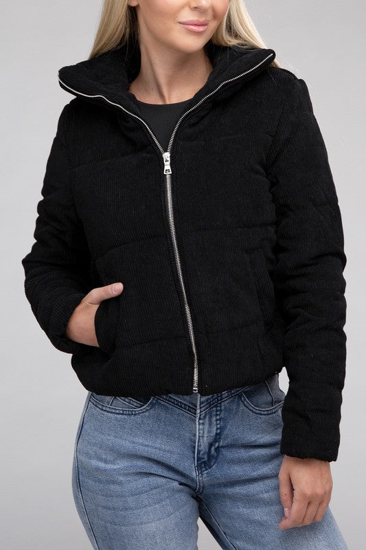 Ambiance Apparel Corduroy Zip-Up Bomber Jacket, Black