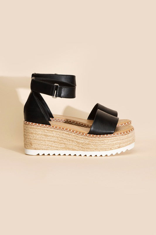 SODA Raffia Platform Sandal with Ankle Straps