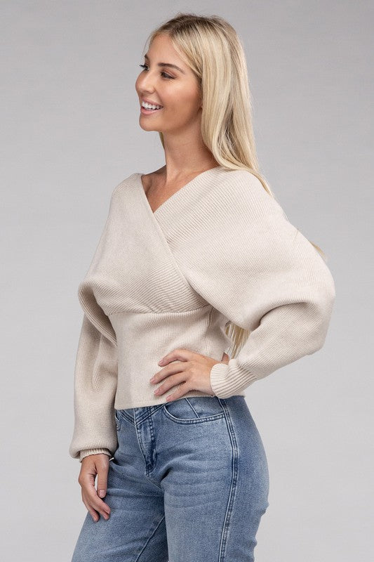 Zenana Viscose Cross Wrap Pullover Sweater