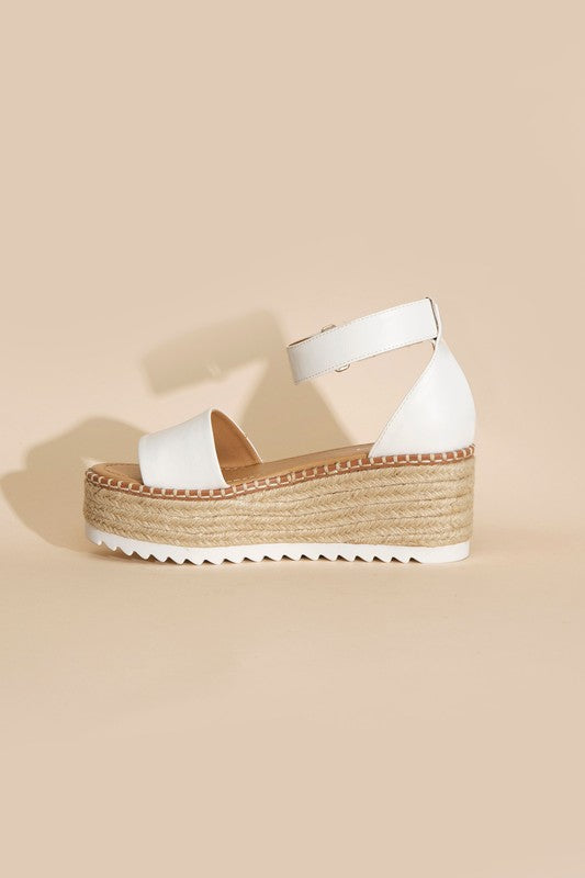 SODA Raffia Platform Sandal with Ankle Straps