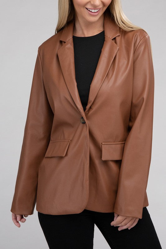 Ambiance Apparel Faux Leather Blazer