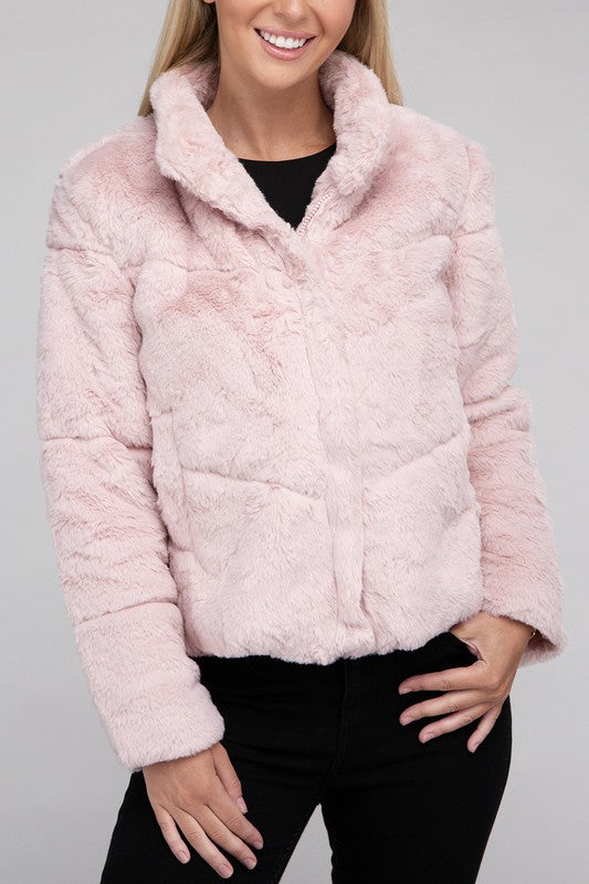 Ambiance Apparel Fluffy Zip-Up Sweater Jacket