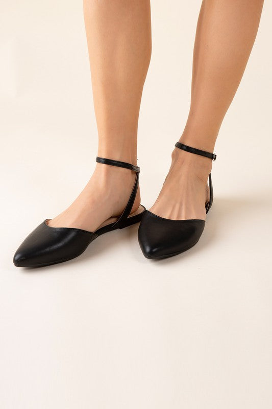 SODA Linden Ankle Strap Pointed Flats