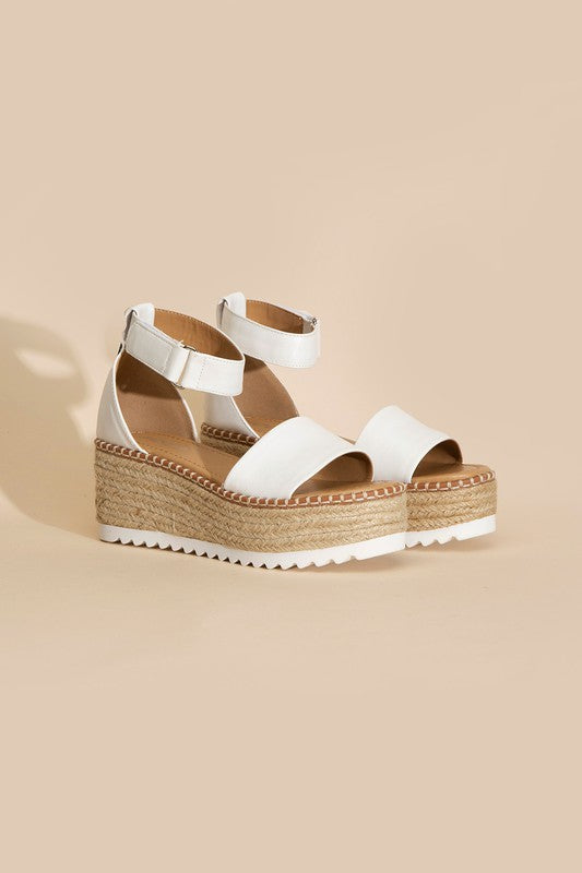 SODA Raffia Platform Sandal with Ankle Straps