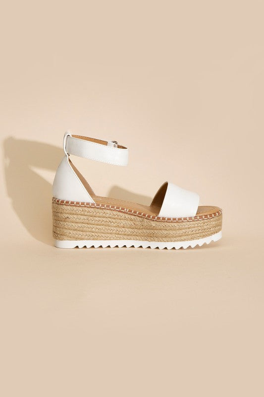 SODA Raffia Platform Sandal with Ankle Straps