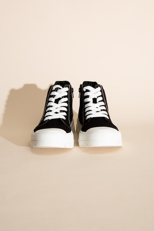 SODA Crayon High-Top Lace Up Canvas Lug Sneaker Shoes, Black/White