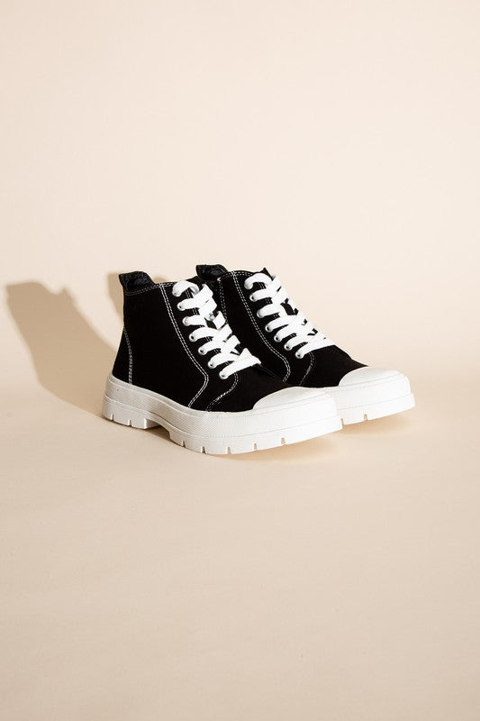 SODA Crayon High-Top Lace Up Canvas Lug Sneaker Shoes, Black/White