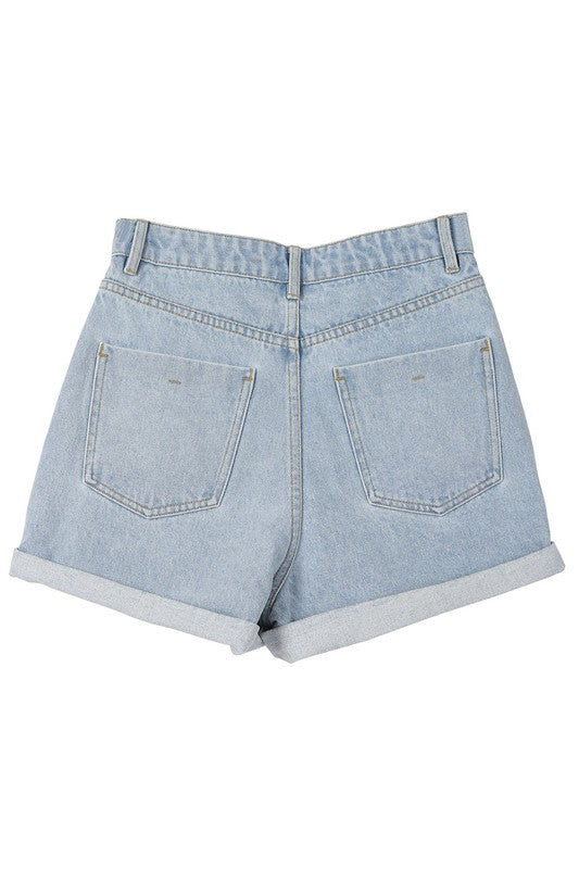 Lilou High Waisted Denim Roll Up Shorts