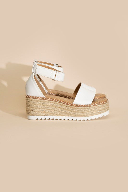 SODA Raffia Platform Sandal with Ankle Straps