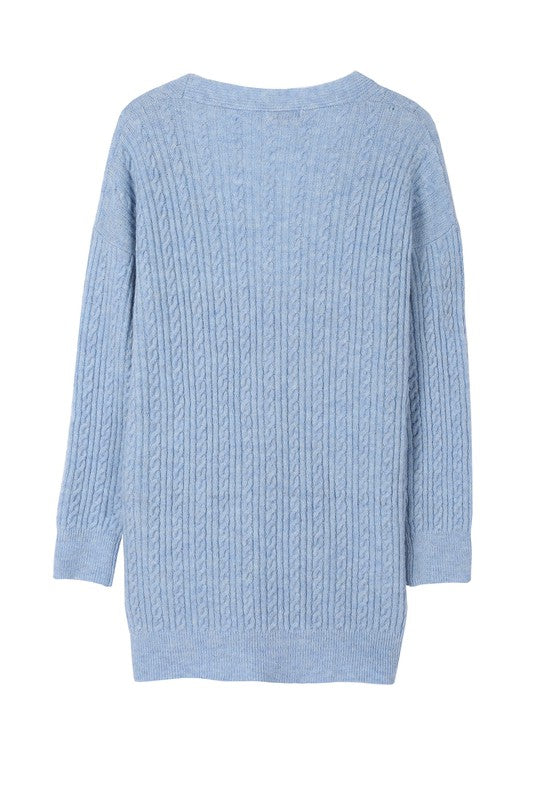 Lilou Wool Blend Cable Knit Cardigan, Blue