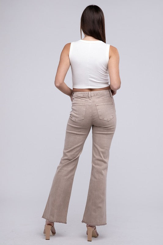 Zenana Acid Washed Frayed Cutoff Hem Straight Wide Pants