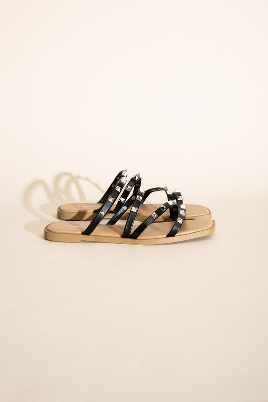 Strappy Stud Flat Slide Sandals