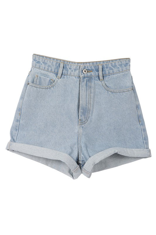 Lilou High Waisted Denim Roll Up Shorts