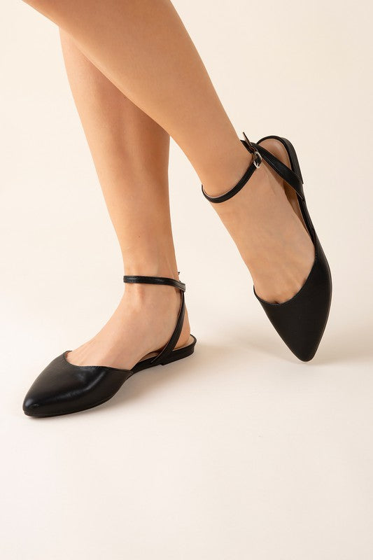 SODA Linden Ankle Strap Pointed Flats