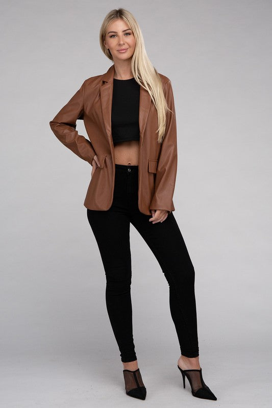 Ambiance Apparel Faux Leather Blazer