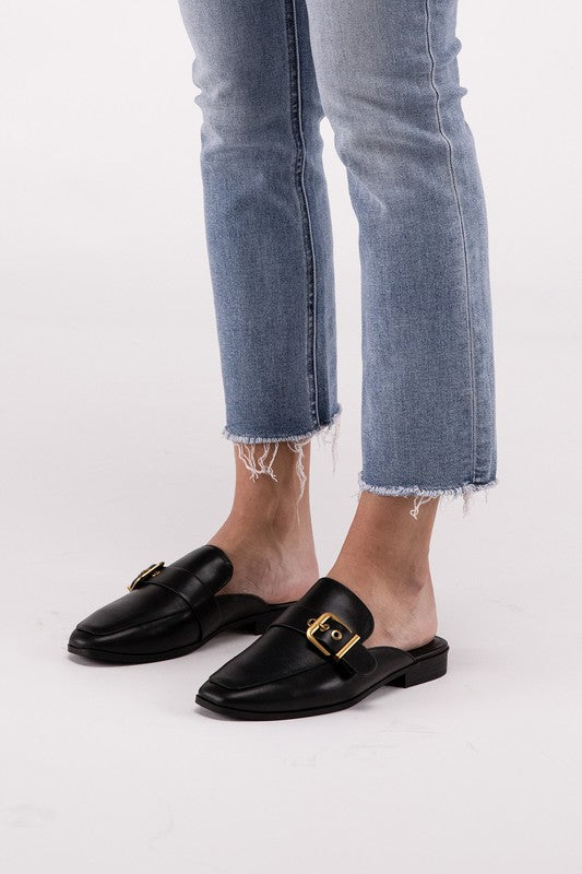 Chantal Mule Loafer Slides with Buckle Detail