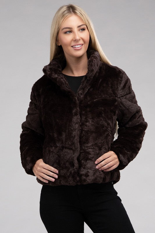 Ambiance Apparel Fluffy Zip-Up Sweater Jacket