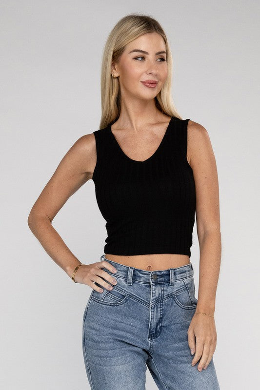 Zenana Ribbed Scoop Neck Cropped Sleeveless Top