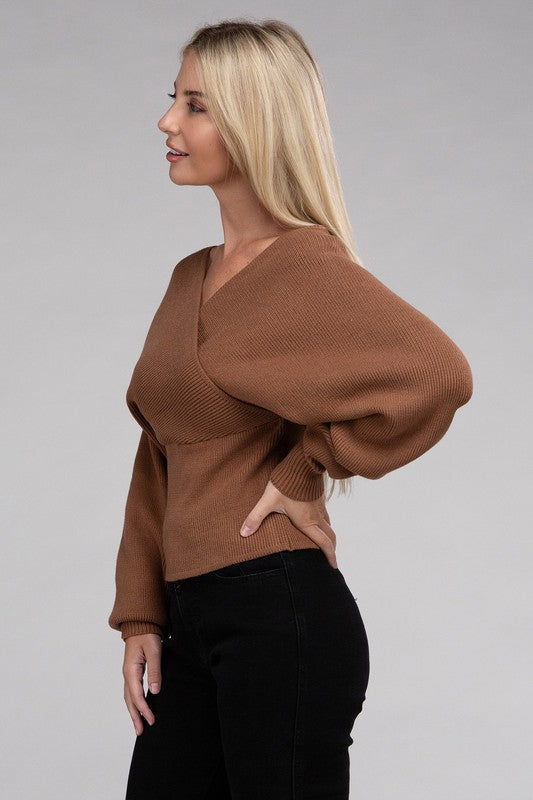 Zenana Viscose Cross Wrap Pullover Sweater