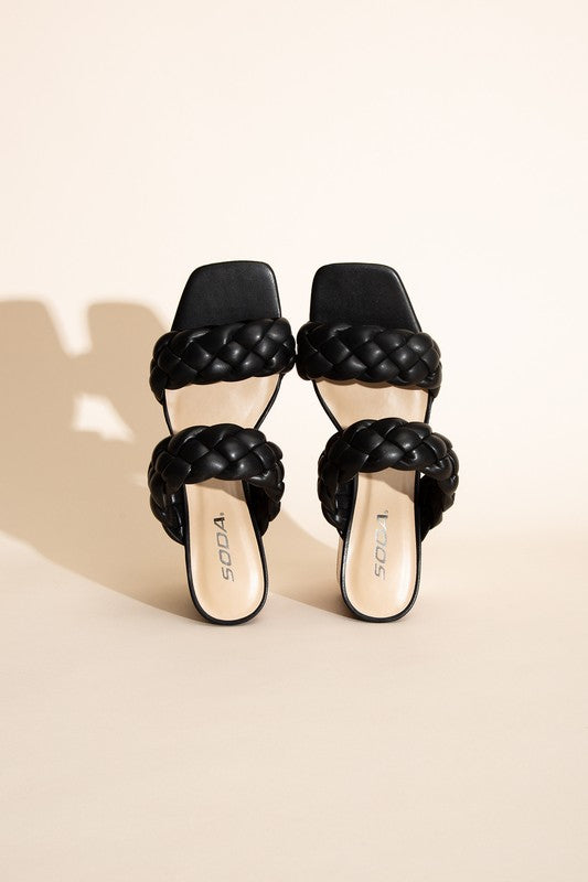 SODA Buggy Braided Strap Mule Heel Sandals