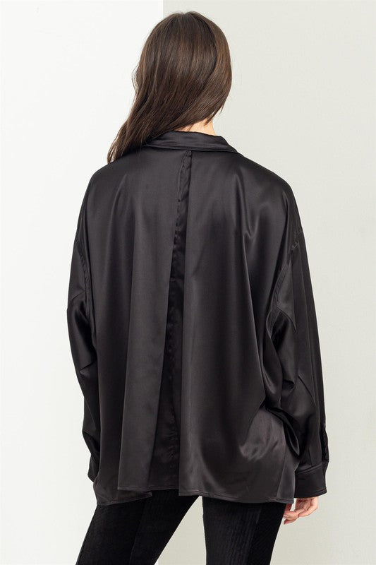 Hyfve Completely Charmed Oversized Satin Button-Up Shirt