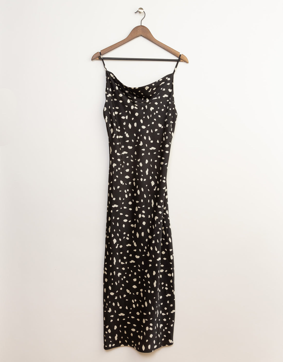 Bluivy Dalmatian Print Cowl Neck Slip Dress, Black/White