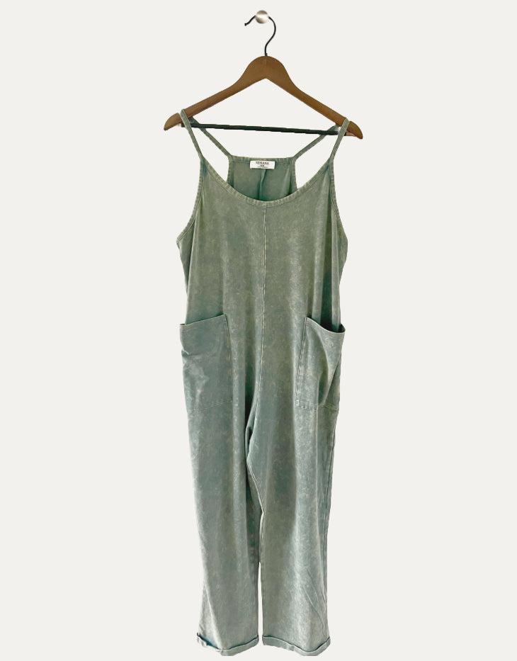 ZENANA Washed Spaghetti Straps Overalls Jumpsuit with Pockets