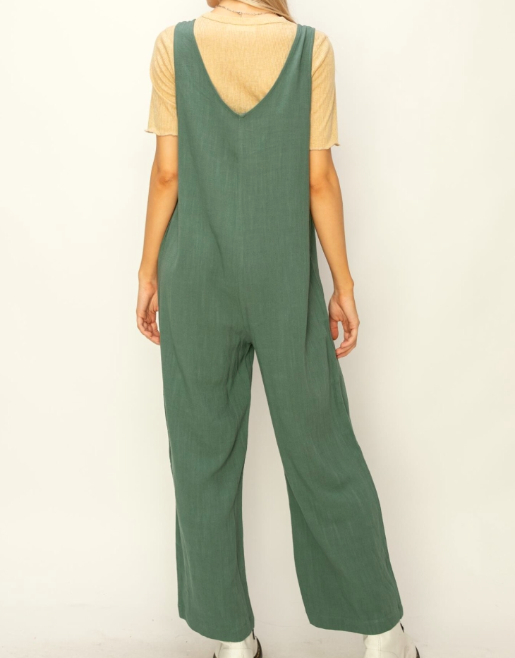 Hyfve 'Let Me Be' Sleevless Linen V Neck Jumpsuit, Moss Green