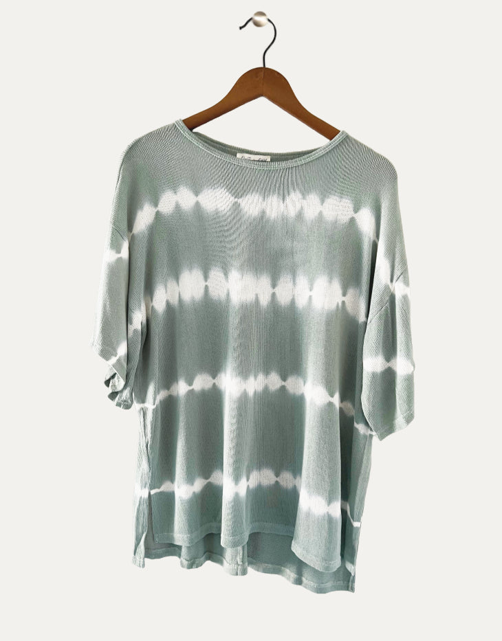 She + Sky Half Sleeve Oversized Tie Dyed Knit Top, Seafoam Green