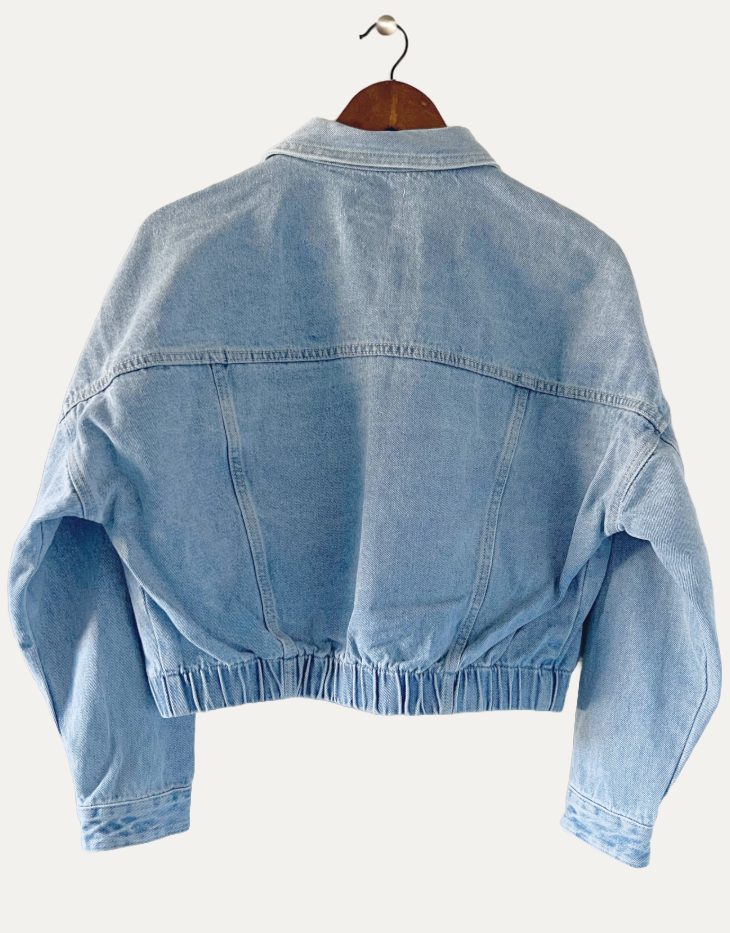 mono b Raw & Ribbed Cropped Denim Jacket