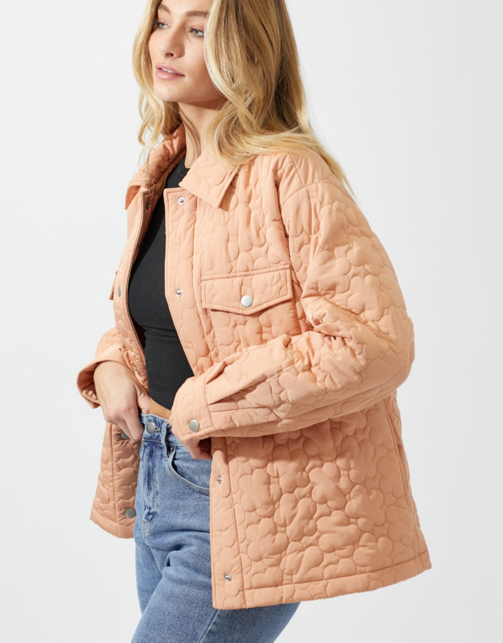 BaeVely Daisy Quilted Button-Up Daisy Jacket, Dusty Apricot