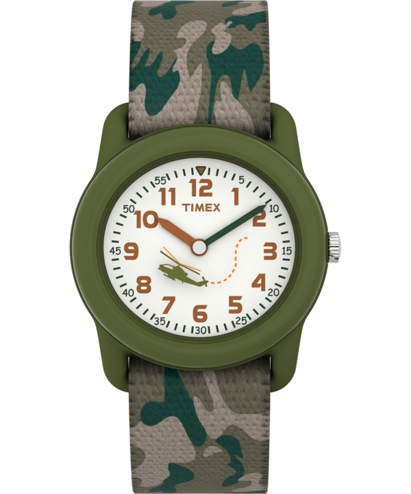 TIMEX TIME MACHINES® 29mm Green Camo Elastic Fabric Kids Watch
