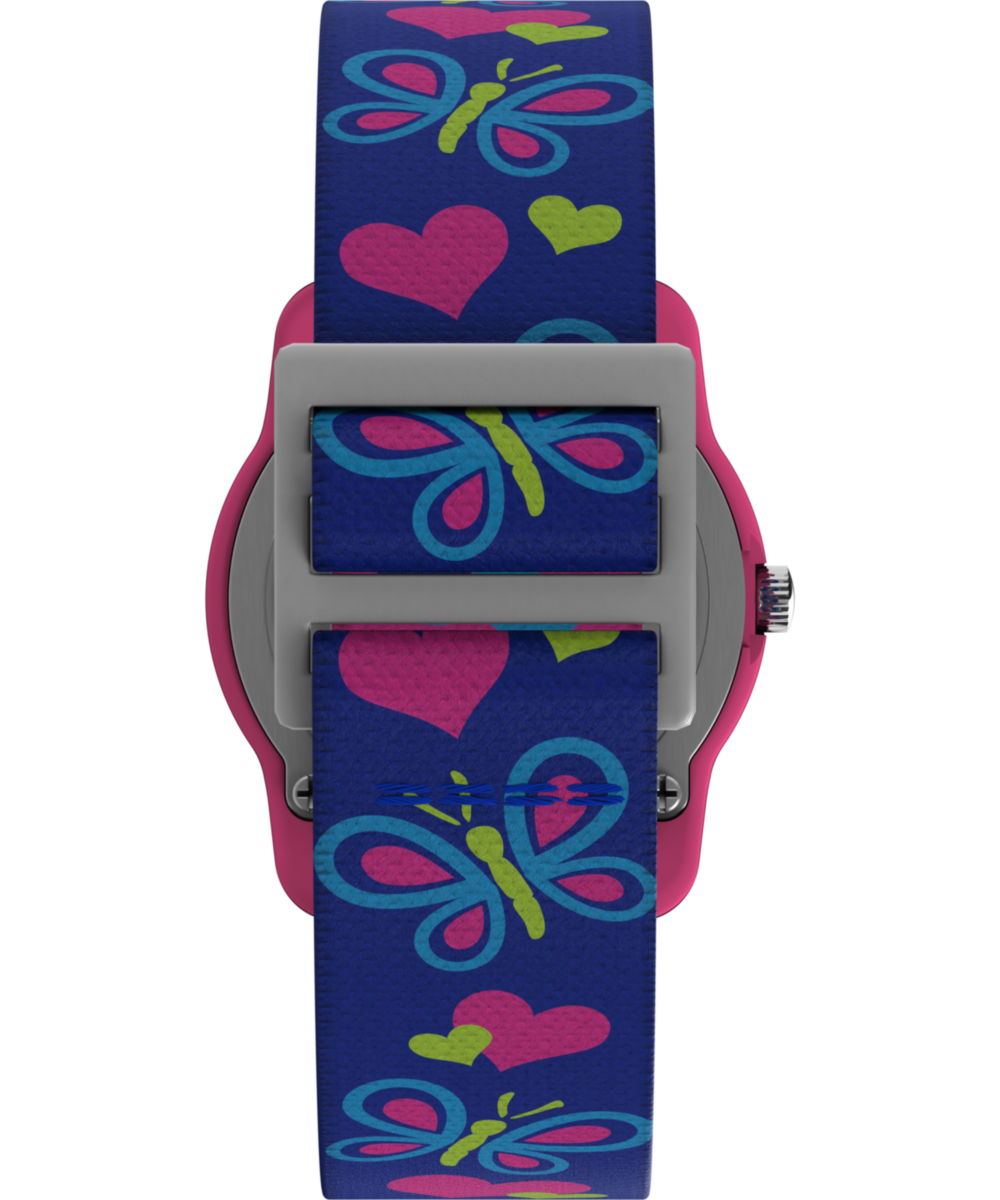 TIMEX TIME MACHINES® 29mm Butterflies and Hearts Blue Elastic Fabric Kids Watch, photo 3