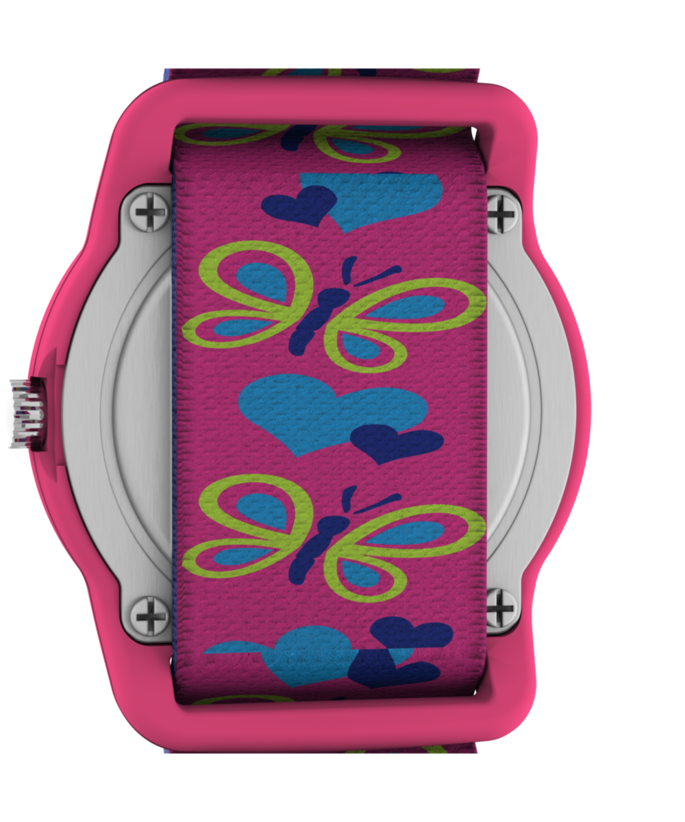 TIMEX TIME MACHINES® 29mm Butterflies and Hearts Blue Elastic Fabric Kids Watch, photo 4