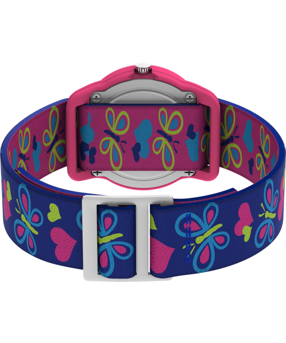TIMEX TIME MACHINES® 29mm Butterflies and Hearts Blue Elastic Fabric Kids Watch, photo 5