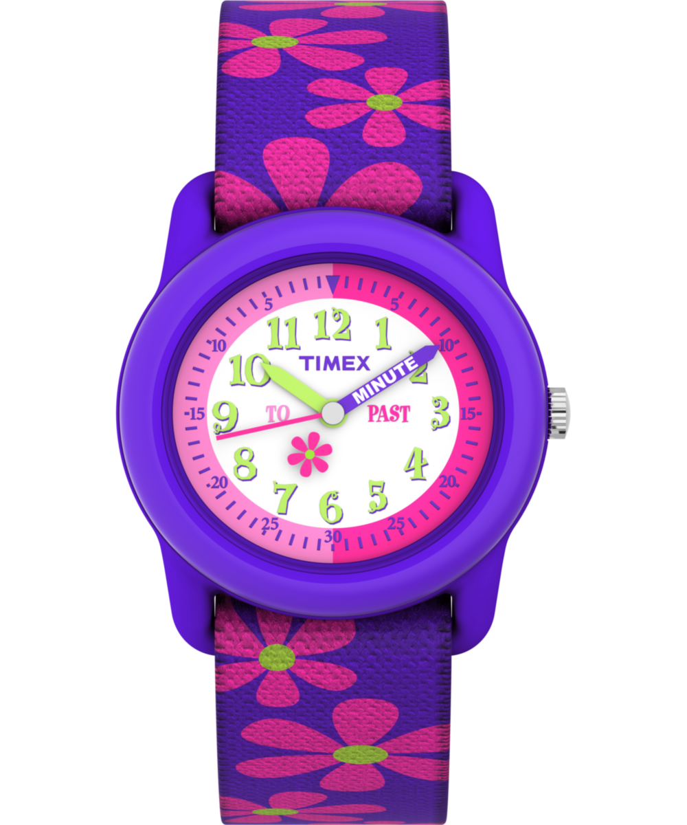 TIMEX TIME MACHINES® 29mm Purple Floral Elastic Fabric Kids Watch