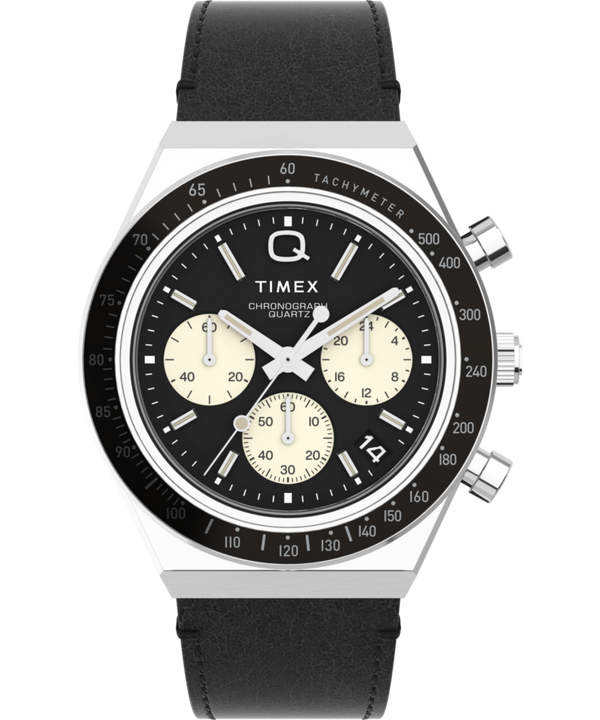 Q Timex Chronograph 40mm Leather Strap Watch