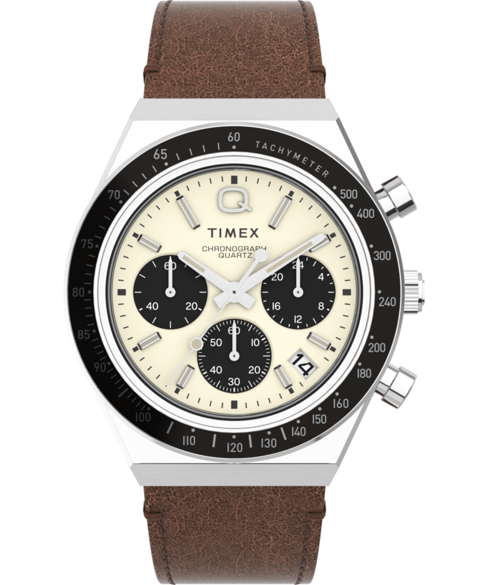 Q Timex Chronograph 40mm Leather Strap Watch