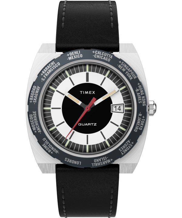 Timex World Time 1972 Reissue 39mm Leather Strap Watch