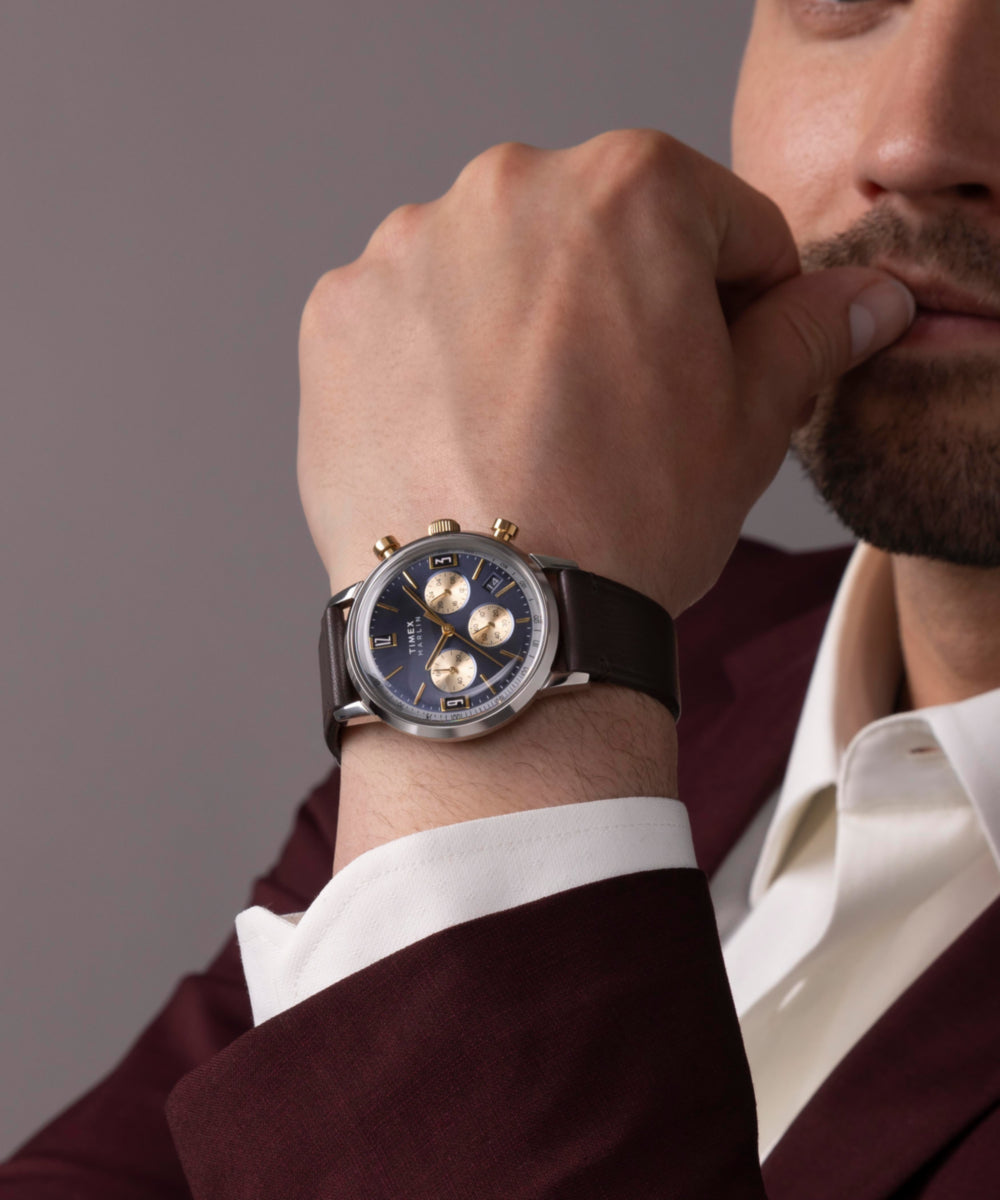 Marlin® Chronograph Tachymeter 40mm Leather Strap Watch, photo 2