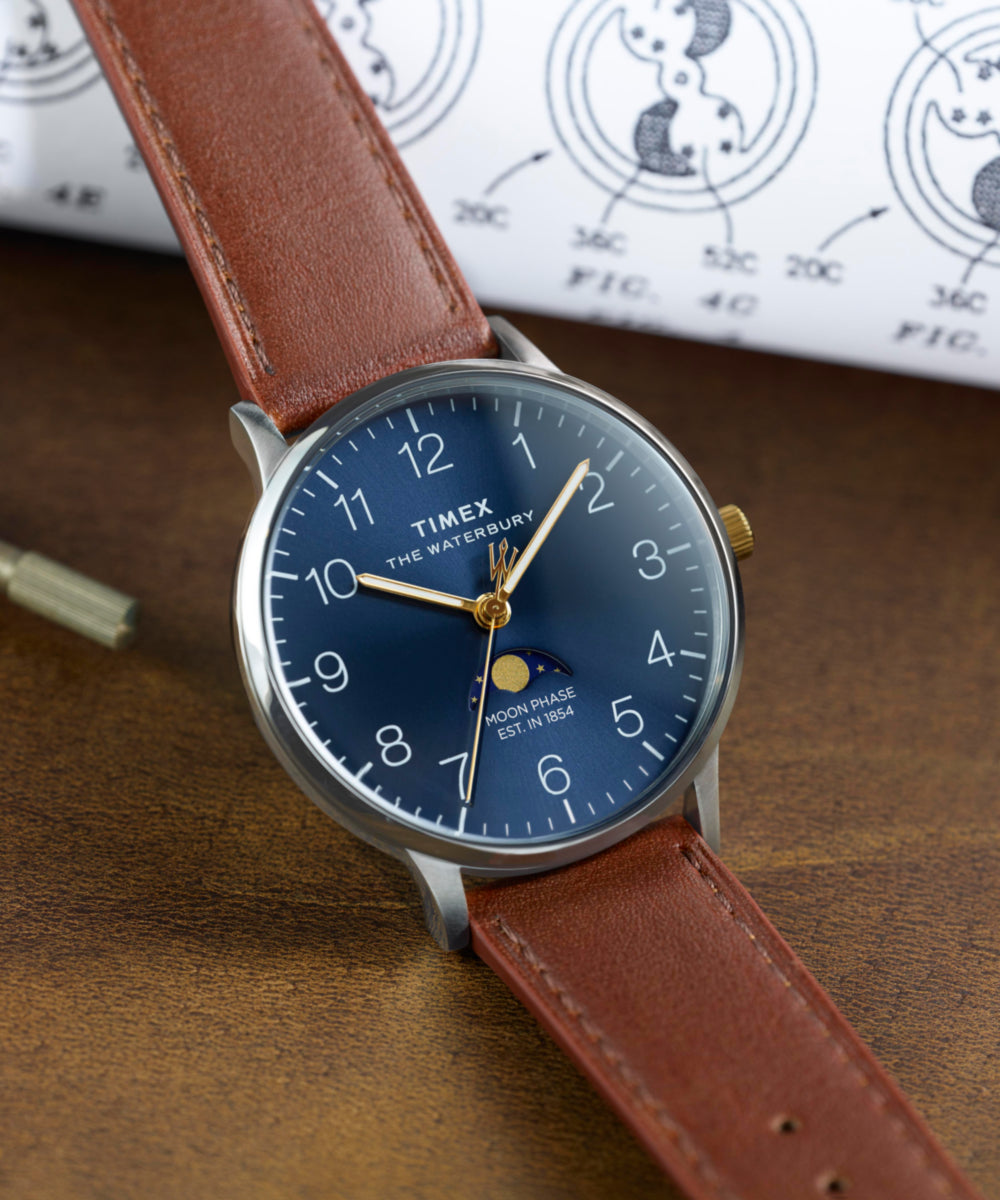 Waterbury Classic Moon Phase 40mm Leather Strap Watch, photo 7