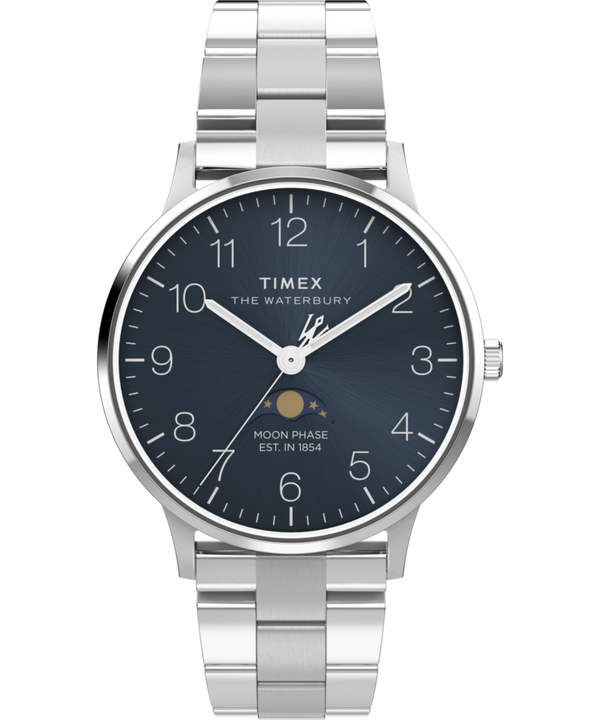 Waterbury Classic Moon Phase 40mm Stainless Steel Bracelet Watch