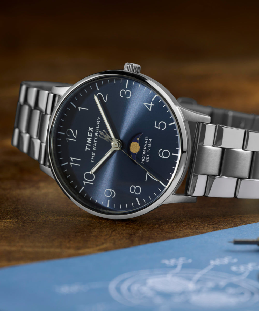 Waterbury Classic Moon Phase 40mm Stainless Steel Bracelet Watch, photo 7