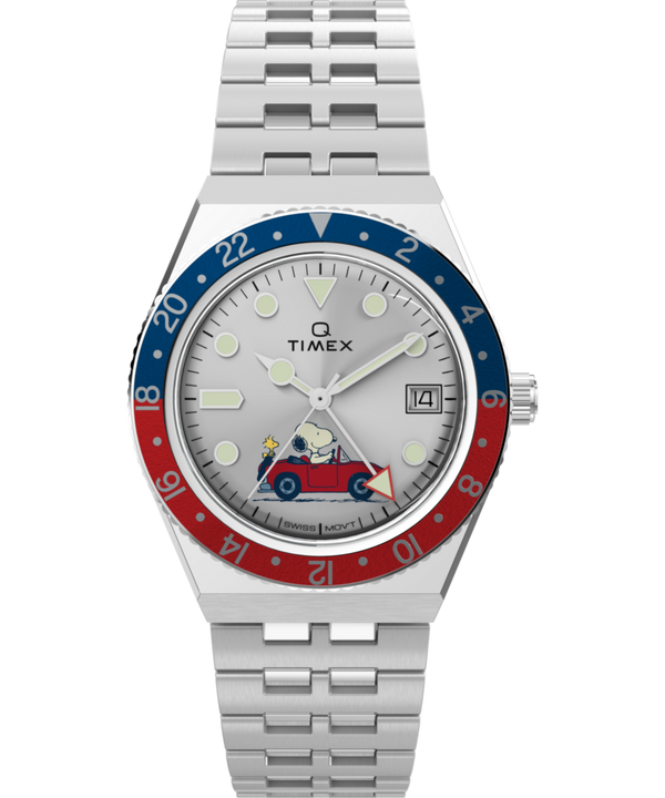 Peanuts® x Q Timex® GMT 38mm Stainless Steel Bracelet Watch