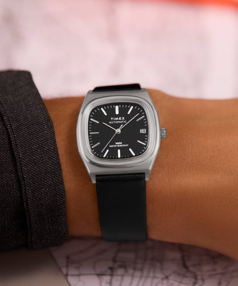Timex® Automatic 1983 E Line 34mm Leather Strap Watch, photo 2