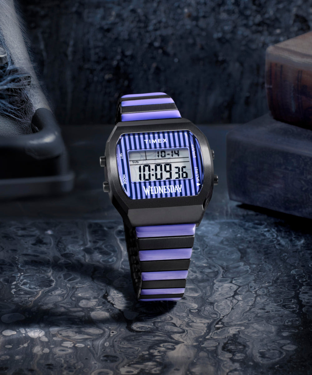 Timex x Wednesday T80 36mm Stainless Steel Black and Purple Expansion Band Watch, photo 5