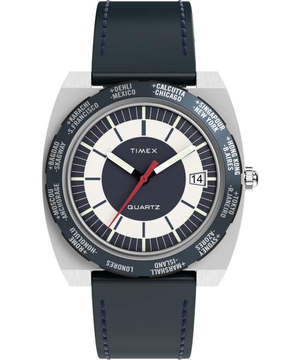 Q Timex® 1972 World Time 39mm Leather Strap Watch