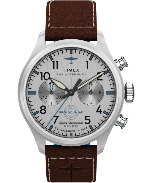 Timex x Pan Am® Waterbury Ace Chronograph 41mm Leather Strap Watch