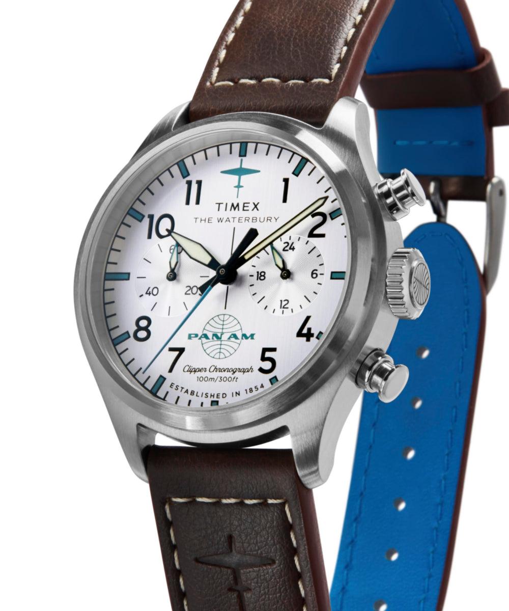 Timex x Pan Am® Waterbury Ace Chronograph 41mm Leather Strap Watch, photo 7